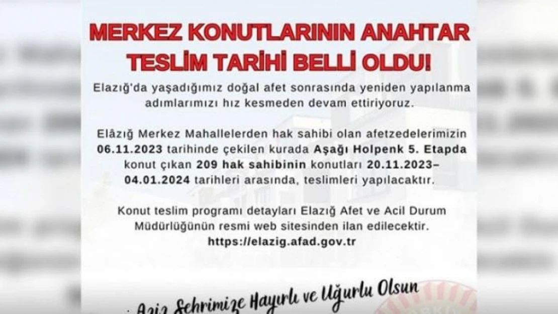 Aşağı Holpenk'teki konutların anahtar teslim tarihleri belli oldu