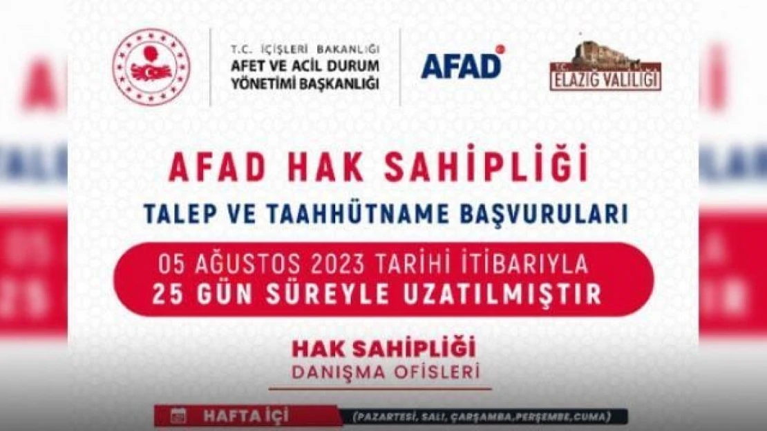 Hak sahipliği başvuruları 25 gün uzatıldı