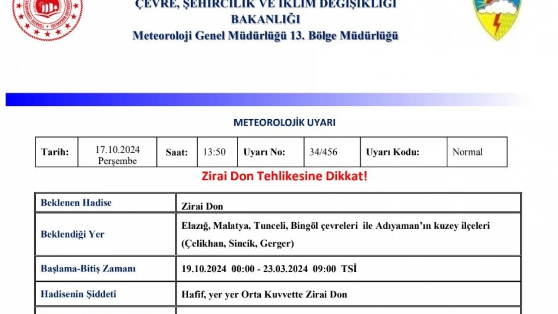 Meteorolojiden zirai don uyarısı