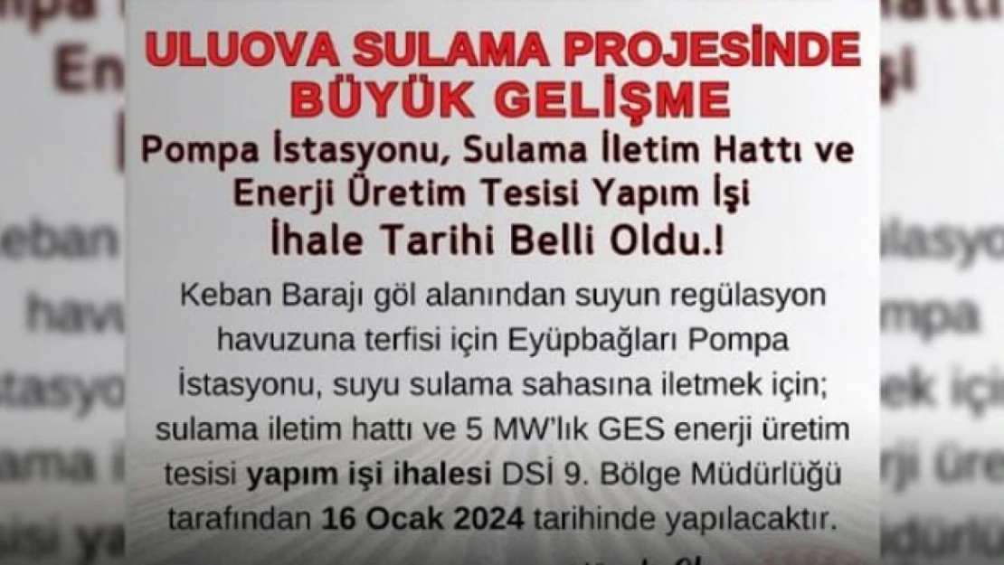 Uluova sulama projesinde yeni gelişme