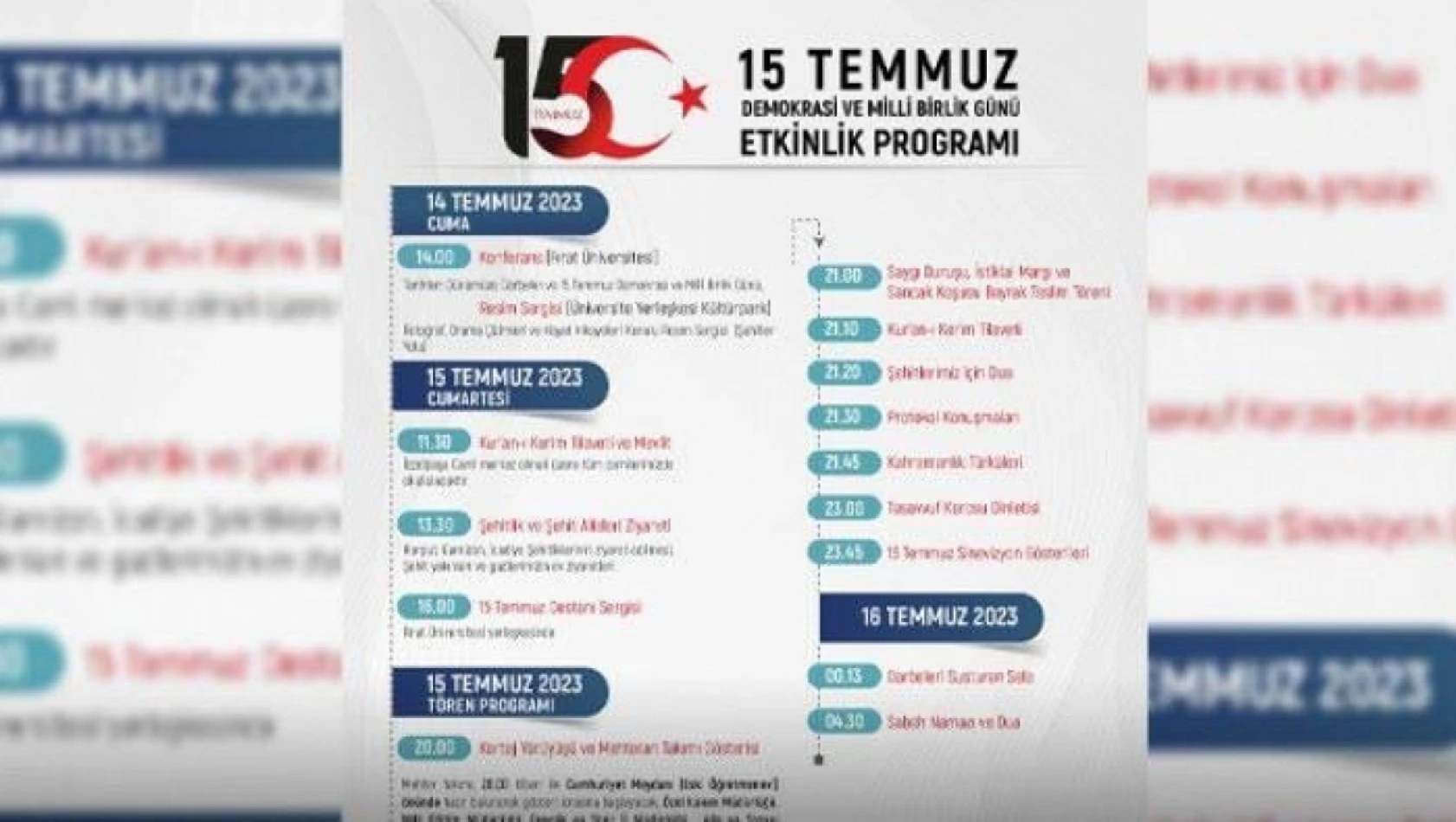 15 temmuz Elazığ etkinlik programı belli oldu